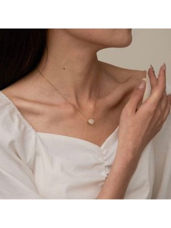 14k Textured Gold Square Geometric Pendant Necklace GOLD 18k Plated Geometric Square CZ Necklace